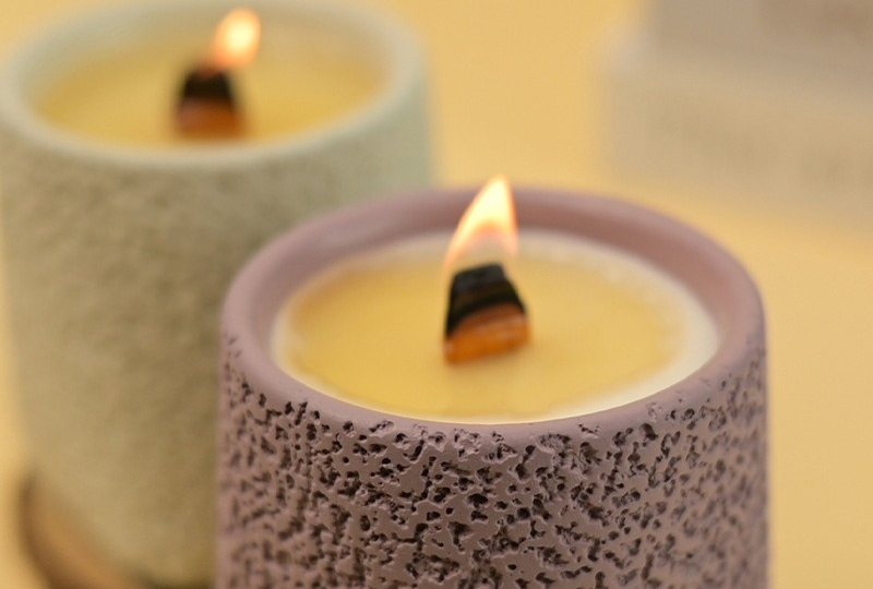 Textured Concrete Jar Wooden Wick Cement Jar Candle