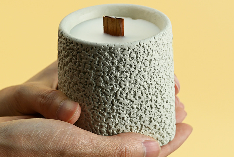 Textured Concrete Jar Wooden Wick Cement Jar Candle