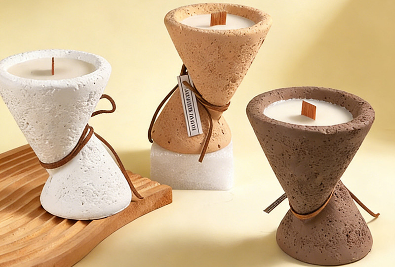 Wood Wick Hourglass Cement Jar Candle
