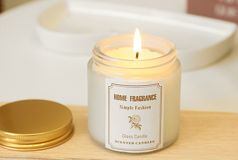Frosted Scented Gold-Lid Glass Jar Candle